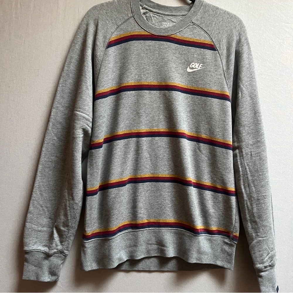 Nike Golf Striped Men's Crewneck Sweatshirt Grey Purple Orange Sz S